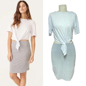 Monrow Cutout Waist Contrast T-Shirt Dress‎ White Gray Size Small